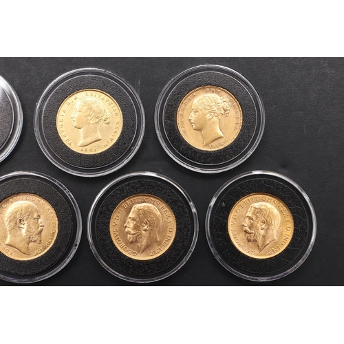 1893 - A COLLECTION OF SEVEN SOVEREIGNS 'FIRST GOLD SOVEREIGNS OF EACH SOVEREIGN MINT', 1820 AND LATER. A c... 