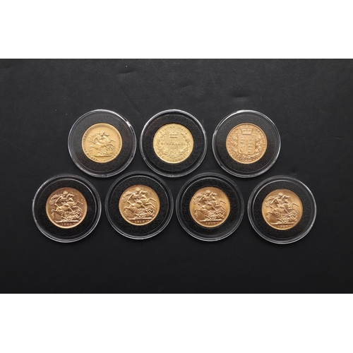 1893 - A COLLECTION OF SEVEN SOVEREIGNS 'FIRST GOLD SOVEREIGNS OF EACH SOVEREIGN MINT', 1820 AND LATER. A c... 