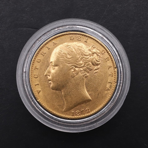 1903 - A QUEEN VICTORIA SOVEREIGN, 1872. A Queen Victoria Sovereign, Young head l. Shield reverse. Dated 18... 