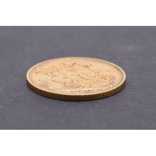 1915 - A QUEEN VICTORIA SOVEREIGN, 1891. A Victorian Sovereign, Jubilee bust l, St. George and the Dragon r... 