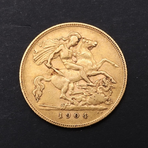 1936 - AN EDWARD VII HALF SOVEREIGN, 1904. An Edward VII  Half Sovereign, bare headr. Reverse with St Georg... 