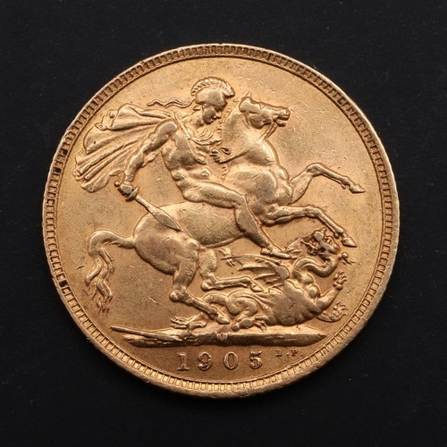 1937 - AN EDWARD VII SOVEREIGN, MELBOURNE 1905. An Edward VII Sovereign, bust r. reverse George and the Dra... 