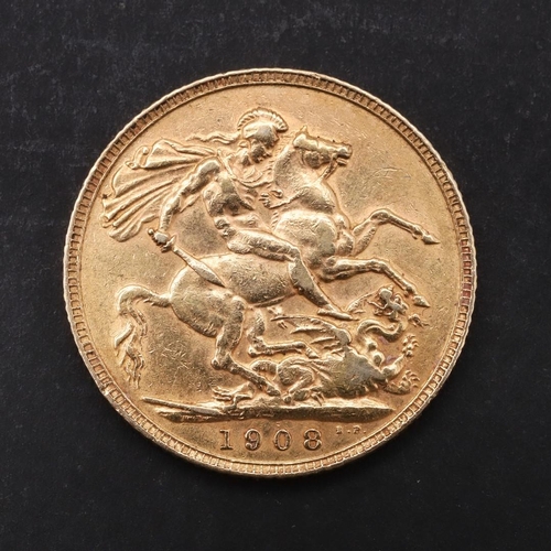 1944 - AN EDWARD VII SOVEREIGN, 1908. An Edward VII Sovereign, bare head l. reverse St. George and the drag... 