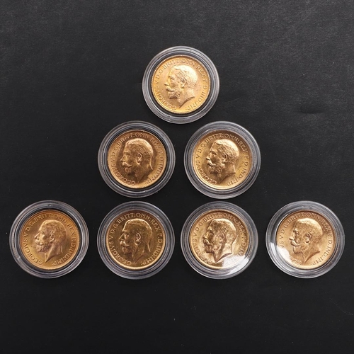 1949 - A COLLECTION OF SEVEN GEORGE V SOVEREIGNS, THE LAST CIRCULATING SOVEREIGN FROM EACH MINT. 1911 AND L... 