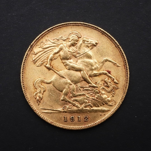 1955 - A GEORGE V HALF SOVEREIGN, 1912. A George V Half Sovereign, bare head l. George and Dragon reverse, ... 