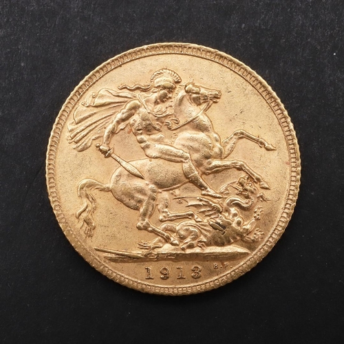 1956 - A GEORGE V SOVEREIGN, 1913. A George V Sovereign, bare head l. reverse St George and the Dragon, dat... 