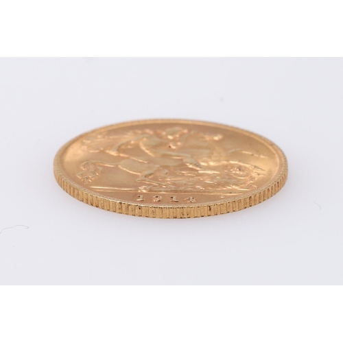 1964 - A GEORGE V HALF SOVEREIGN, 1914. A George V Half Sovereign, bare head l. reverse George and the Drag... 