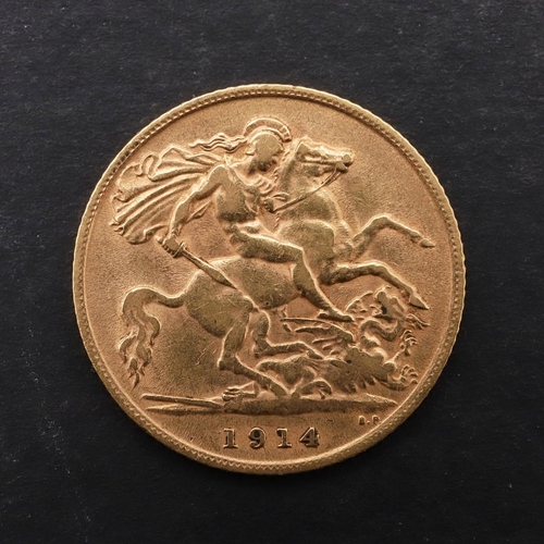 1966 - A GEORGE V HALF SOVEREIGN, 1914. A George V Half Sovereign, bare head l. reverse St. George and the ... 