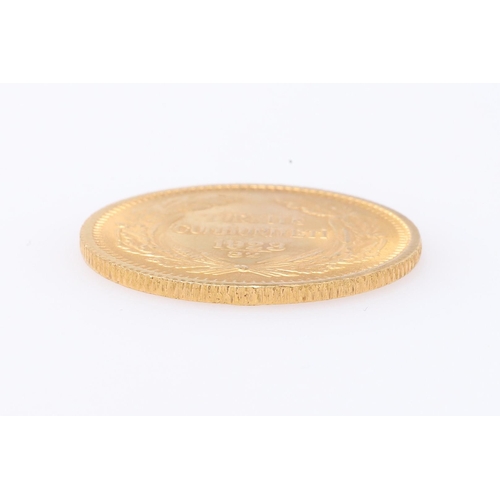 1975 - A TURKISH 100 PIASTRES GOLD COIN, 1923. A 100 Piastres gold coin, bare head bust l. Reverse dated 19... 