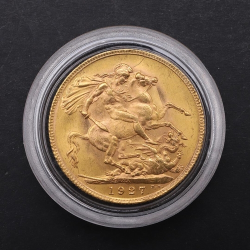 1977 - A GEORGE V SOVEREIGN, PRETORIA 1927. A George V Sovereign, bare head l. reverse George and the Drago... 