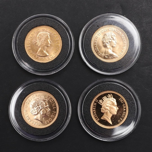 1981 - AN ELIZABETH II FOUR PORTRAITS SOVEREIGN COLLECTION, 1957 AND LATER. A four coin collection comprisi... 