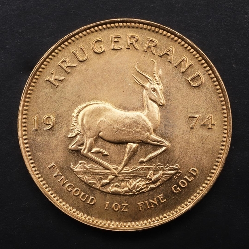 2006 - A SOUTH AFRICA GOLD KRUGERRAND, 1974. A Krugerrand, Reverse dated 1974 'Fyngoud 1 oz Fine Gold'.