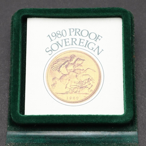 2018 - AN ELIZABETH II PROOF SOVEREIGN, 1980. An Elizabeth II Proof Sovereign, crowned bust r. Reverse St G... 