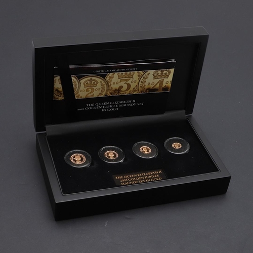 2034 - AN ELIZABETH II 2002 FOUR COIN GOLD MAUNDY SET. A 2002 Elizabeth II Golden Jubilee Maundy set in gol... 