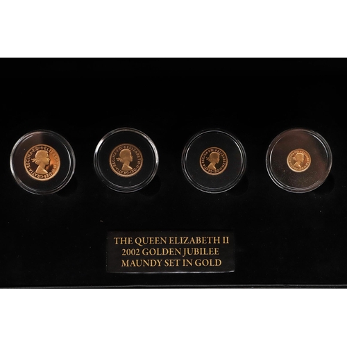 2034 - AN ELIZABETH II 2002 FOUR COIN GOLD MAUNDY SET. A 2002 Elizabeth II Golden Jubilee Maundy set in gol... 