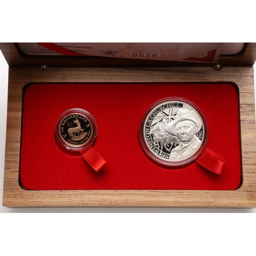 2055 - A WINSTON CHURCHILL 1/4 KRUGERRAND TWO COIN SET. 2015. A South Africa 2015 1/4 Krugerrand, Winston C... 