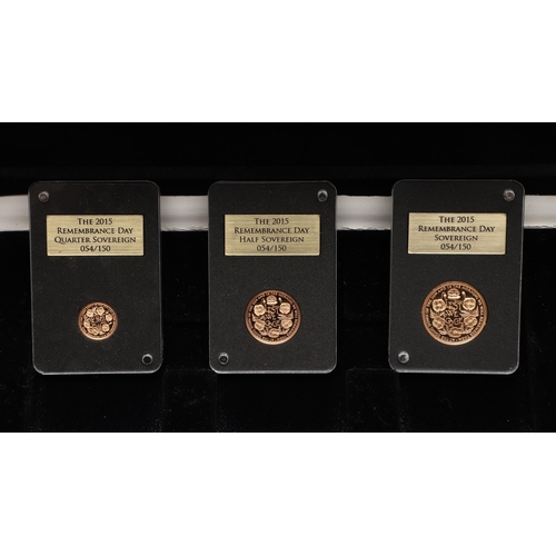 2056 - A REMEMBRANCE DAY SOVEREIGN THREE COIN SET. 2015. A three coin set: A 2015 Gibraltar Sovereign, with... 