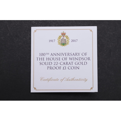 2064 - A JUBILEE MINT 100TH ANNIVERSARY OF THE HOUSE OF WINDSOR GOLD PROOF £1.00 COIN, 2017. A 22 carat gol... 