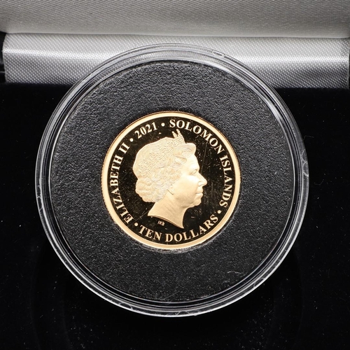 2077 - AN ELIZABETH II SOLOMON ISLANDS GOLD PROOF COIN. 2021. An Elizabeth II 2021 Queen's 95th Birthday qu... 