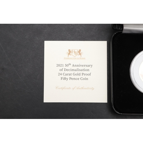 2078 - AN ELIZABETH II GOLD 50P 2021. An Elizabeth II 2021 50th Anniversary of decimalisation gold proof fi... 