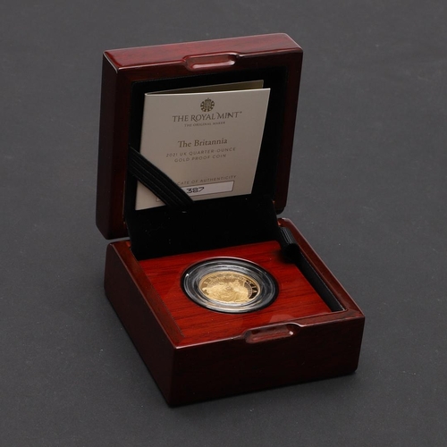 2079 - AN ELIZABETH II QUARTER OUNCE GOLD BRITANNIA, 2021. Britannia, quarter ounce gold proof coin, crowne... 