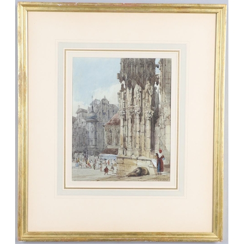 301 - THOMAS SHOTTER BOYS (1803-1874). THE CATHEDRAL PORCH, REGENSBURG. Signed and dated 1836, watercolour... 