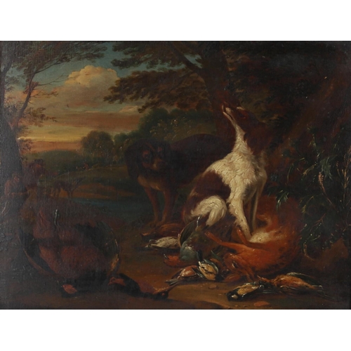 304 - ADRIAEN DE GRYEF (C.1670-1715). HUNTING SCENES: A SPANIEL GUARDING A SWAN, MALLARD AND SONGBIRDS, A ... 