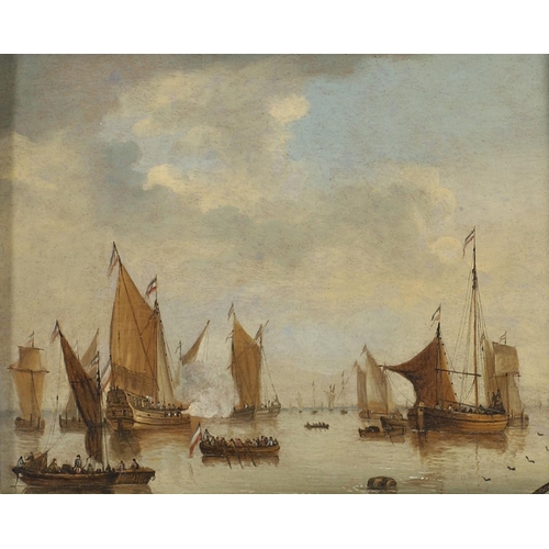 316 - FRANCIS SWAINE (1725-1782). THE EVENING GUN; VESSELS IN A CALM. A pair, oil on panel Each 18 x 21.5c... 