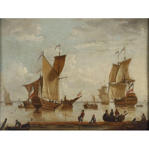 316 - FRANCIS SWAINE (1725-1782). THE EVENING GUN; VESSELS IN A CALM. A pair, oil on panel Each 18 x 21.5c... 