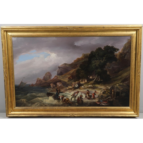 318 - JAMES LEAKEY (1775-1865). THE SMUGGLERS' HAUL. Oil on canvas 62 x 101cm.  Provenance: London, Sotheb... 