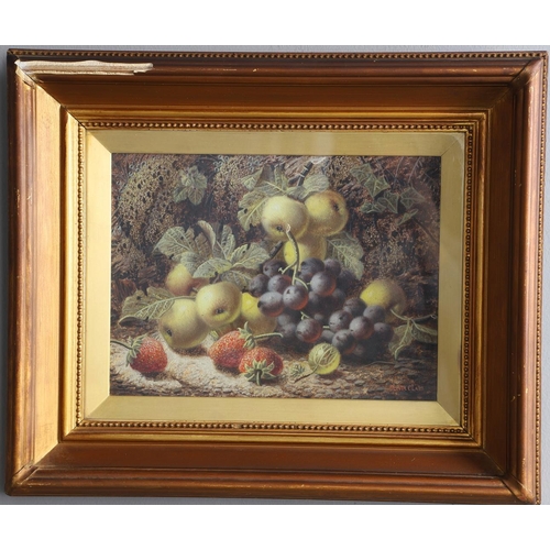 328 - OLIVER CLARE (1852-1927). APPLES, GRAPES, STRAWBERRIES AND GOOSEBERRIES; A PEAR, PLUMS, GREENGAGES A... 