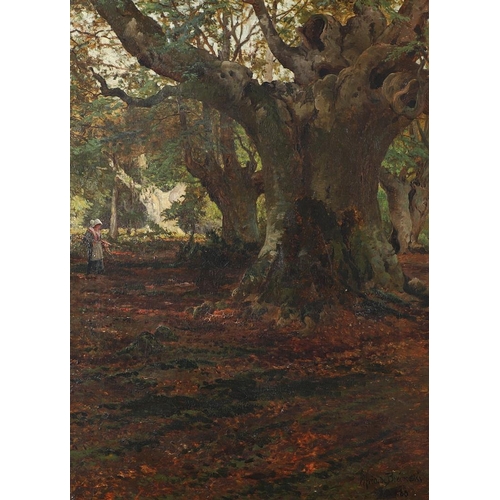 332 - ALFRED DE BREANSKI (1852-1928). IN BURNHAM BEECHES. Signed and dated 89, also signed and inscribed w... 