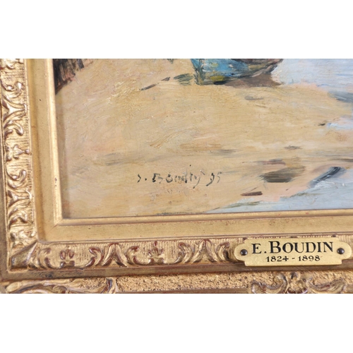 347 - EUGENE BOUDIN (1824-1898). MARINE, TROUVILLE, LES JETEES, MAREE BASSE. Signed and dated 95, oil on p... 