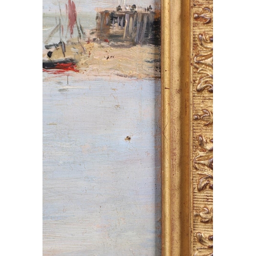 347 - EUGENE BOUDIN (1824-1898). MARINE, TROUVILLE, LES JETEES, MAREE BASSE. Signed and dated 95, oil on p... 