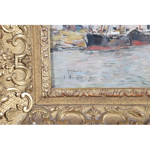 348 - EUGENE BOUDIN (1824-1898). DEAUVILLE, LE BASSIN ET LE QUAI AU BOIS. Signed, inscribed `Deauville ` a... 