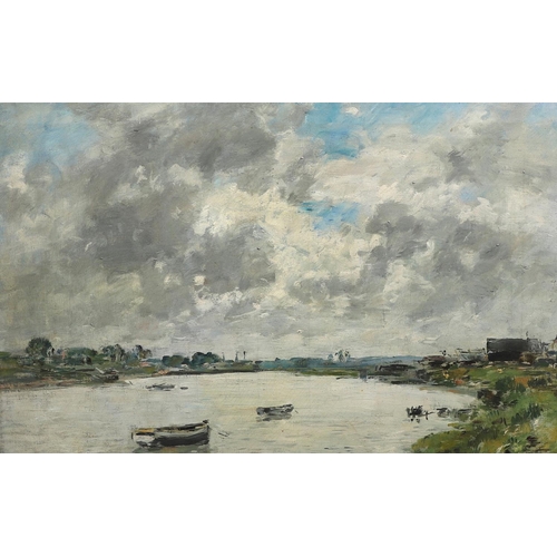 349 - EUGENE BOUDIN (1824-1898). LES BORDS DE LA TOUQUE, CIEL NUAGEUX. Oil on canvas 35 x 54cm.   Provenan... 