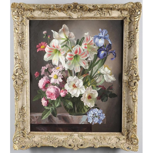 357 - GERALD COOPER (1898-1975). LILIES, HYDRANGEA, IRIS, PEONIES ETC. (d) Signed, oil on canvas 59 x 49.5... 