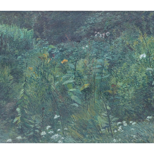 359 - CHRISTOPHER SANDERS, RA (1905-1991). A WILD GARDEN. (d) Inscribed with title on overlap, oil on canv... 