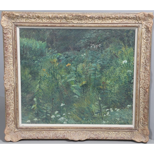 359 - CHRISTOPHER SANDERS, RA (1905-1991). A WILD GARDEN. (d) Inscribed with title on overlap, oil on canv... 