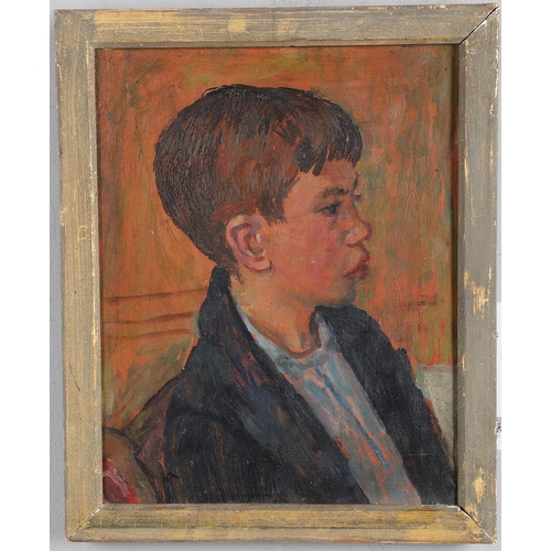 363 - RUSKIN SPEAR, CBE, RA (1911-1990). PORTRAIT OF A BOY. (d) Signed and inscribed on a label verso, oil... 