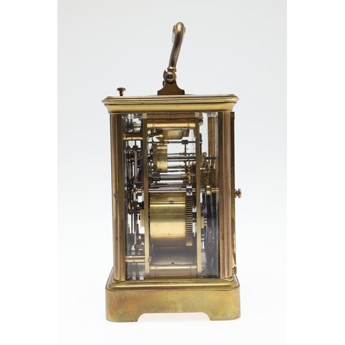 375 - A 19TH CENTURY SWISS BRASS REPEATER CARRIAGE CLOCK. the circular enamel dial and movement signed Vac... 