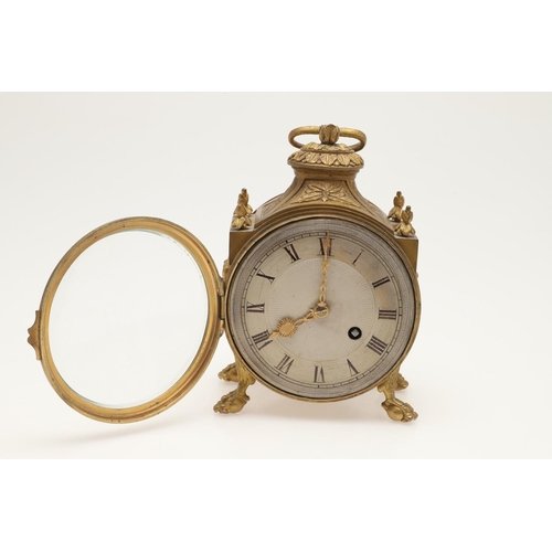 376 - A FRENCH EMPIRE STYLE GILT METAL DRUM CLOCK. late 19th century, with an eight day movement striking ... 