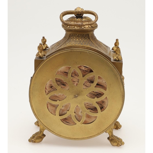 376 - A FRENCH EMPIRE STYLE GILT METAL DRUM CLOCK. late 19th century, with an eight day movement striking ... 