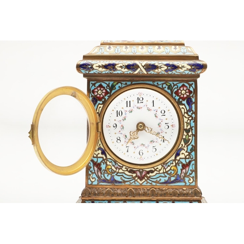 377 - AN EARLY 20TH CENTURY FRENCH GILT METAL AND CHAMPLEVE ENAMEL CLOCK. the white enamel dial painted wi... 