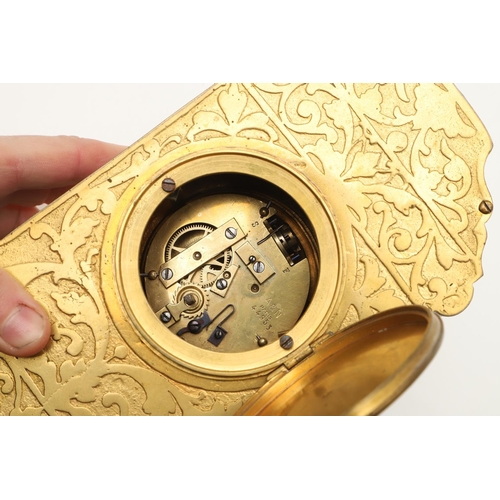 377 - AN EARLY 20TH CENTURY FRENCH GILT METAL AND CHAMPLEVE ENAMEL CLOCK. the white enamel dial painted wi... 