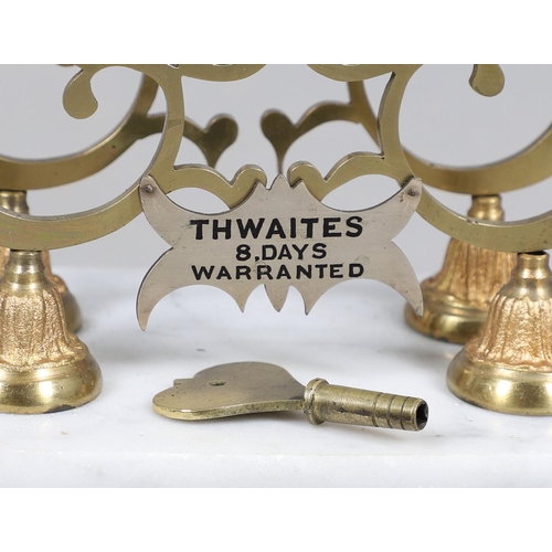 378 - A LATE 19TH CENTURY BRASS SKELETON CLOCK BY THWAITES. the 7 1/4