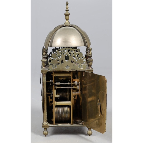 380 - A LATE 19TH CENTURY BRASS LANTERN CLOCK BY CAMERER KUSS & CO. of large proportions, rectangular engr... 