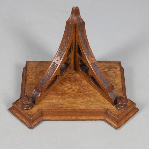 381 - A SUBSTANTIAL GOTHIC OAK CHIMING BRACKET CLOCK AND BRACKET. 19th century, the 7 3/4