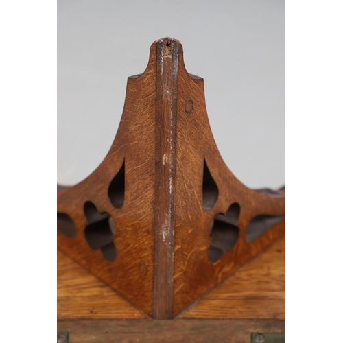 381 - A SUBSTANTIAL GOTHIC OAK CHIMING BRACKET CLOCK AND BRACKET. 19th century, the 7 3/4