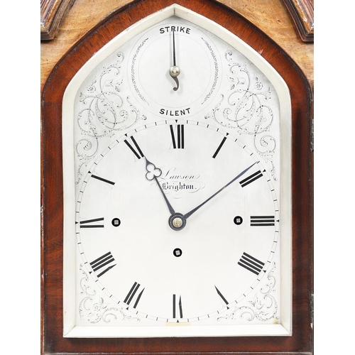 382 - A 19TH CENTURY WALNUT CHIMING BRACKET CLOCK BY LAWSON, BRIGHTON. the silvered 7.5